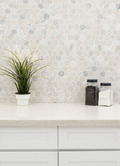 Angora Polished 2" Hexagon Mosaic Tile