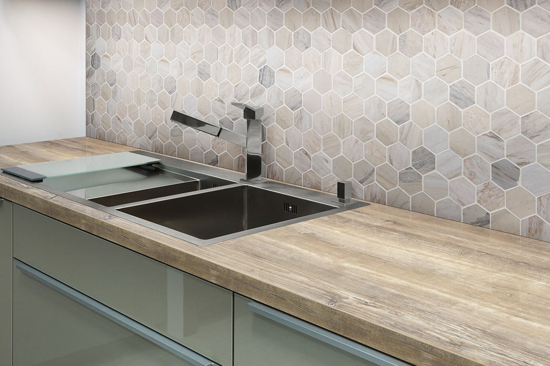 Angora Polished 2" Hexagon Mosaic Tile