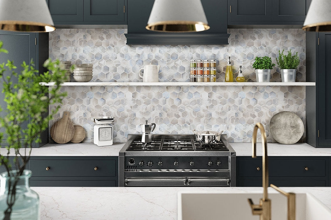 Akoya Pearl 3" Hexagon Mosaic Tile