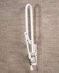 White fold-up grab bar with support leg.
