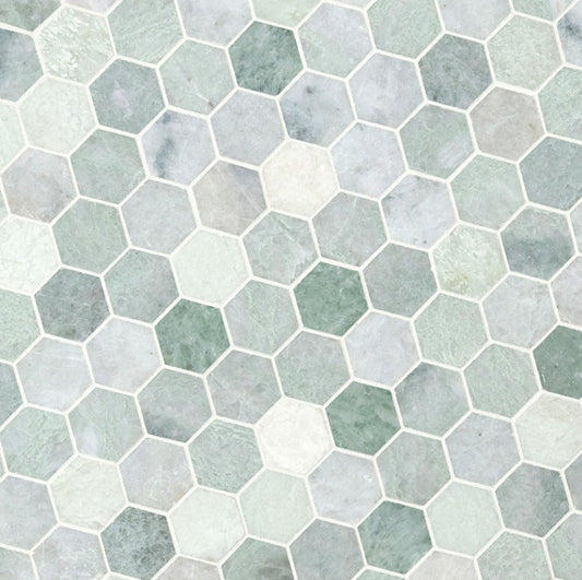 Icelandic Green 2” Hexagon Mosaic Tile