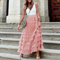 Summer Maxi Skirt for Women Elegant Layered Ruffles Design A-Line Evening Skirts High Street Office Lady
