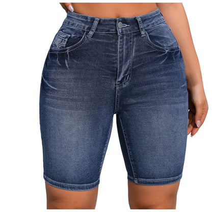 High Waist Denim Shorts for Women - Summer Stretch Casual Jeans