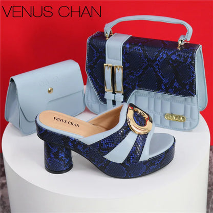 New Design Elegant Ladies High Heels Peep Toe Shoes with Bag Set