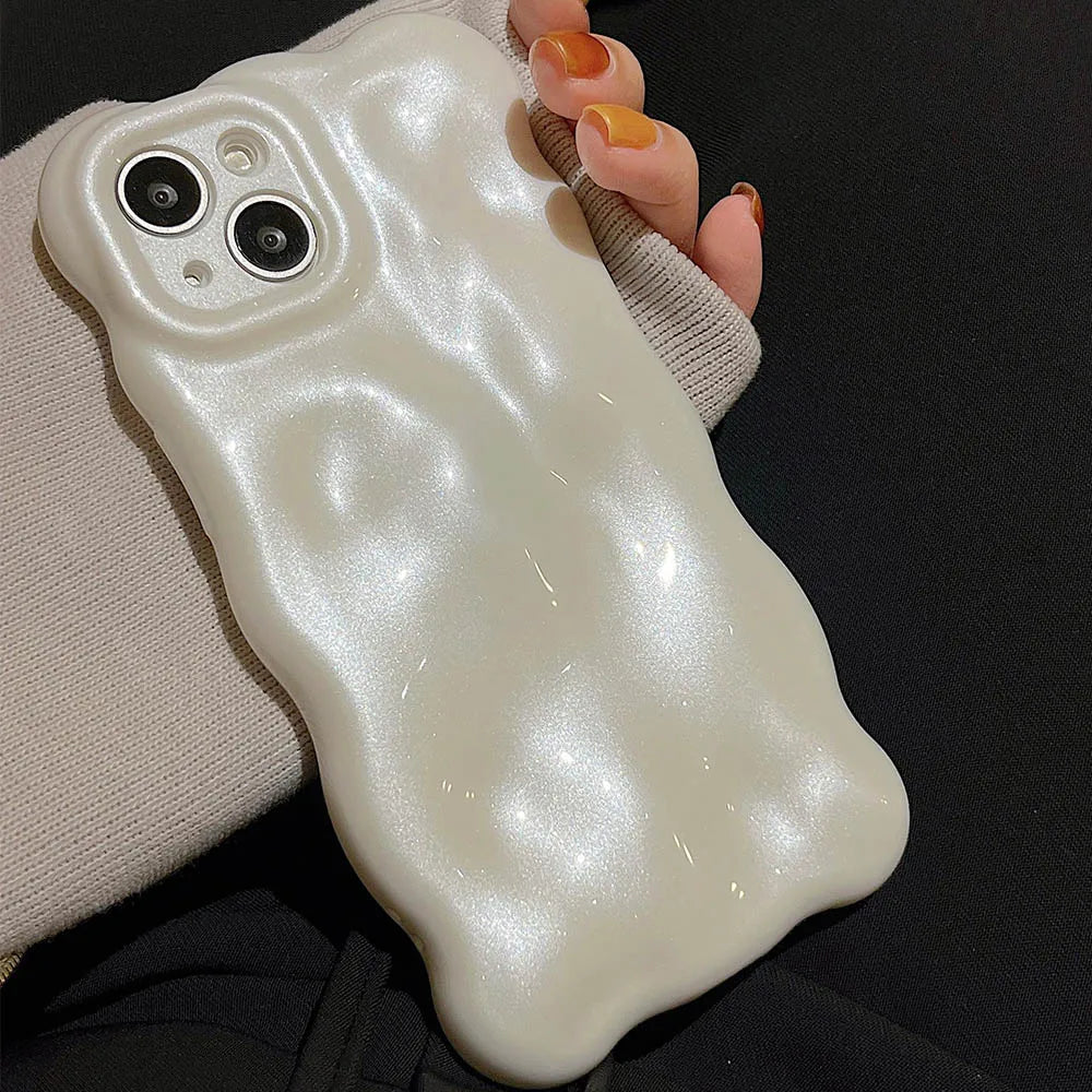 Japan Korea 3D Meteorite Pearl Cream White Soft IMD Phone Case