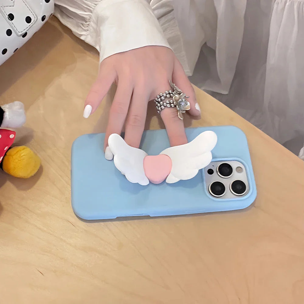 Kawaii 3D Angel Wings Soft Silicone Case With Stand Holder Phone Case