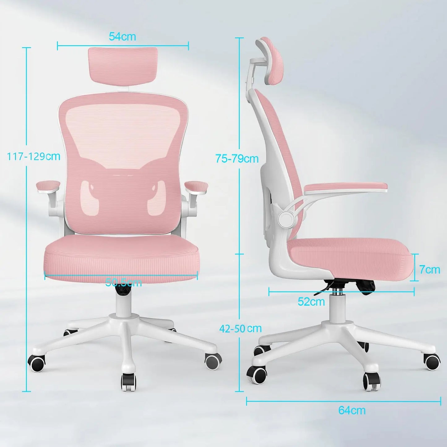 Pink Ergonomic Office Chair, Liftable High Back Gaming Chair with Lumbar Support Swivel Desk Gaming Chair Seat Depth Adjustable
