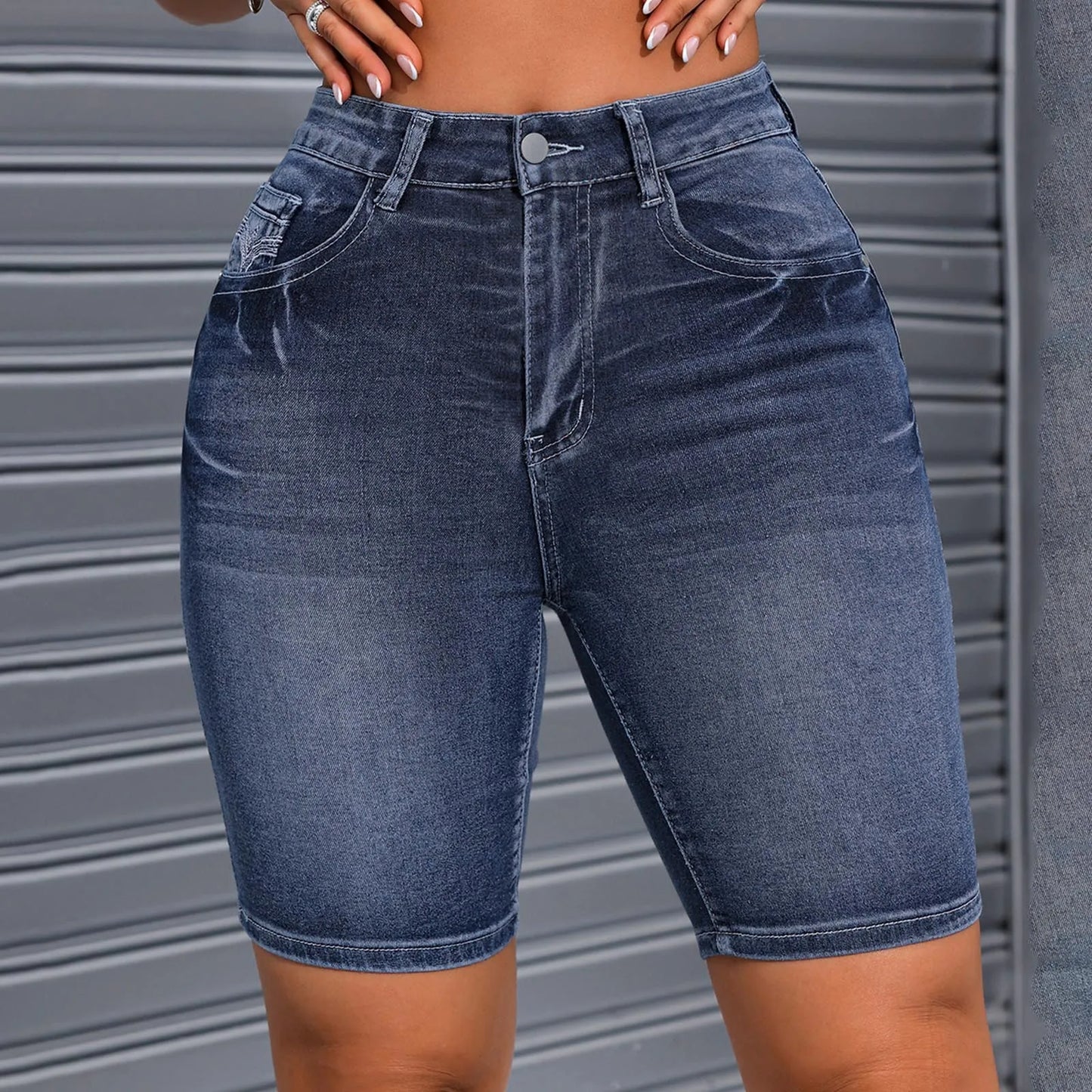 High Waist Denim Shorts for Women - Summer Stretch Casual Jeans