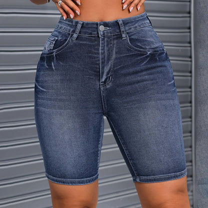 High Waist Denim Shorts for Women - Summer Stretch Casual Jeans