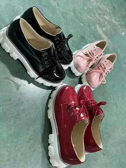 Platform Oxford Shoes - Thick Heel & Pink/Red/Black | Femstylo