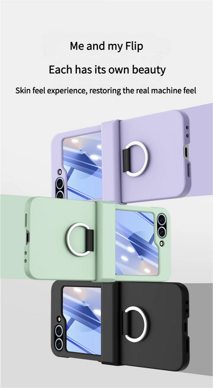 Colorful Matte With Grip Ring Case For Samsung Galaxy Z Flip 6 5 4 3 ZFlip6 ZFlip5 Finger Buckle Solid Color Shockproof Cover
