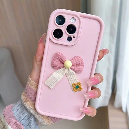 3D Fabric Pink Bowknot Flower Phone Case