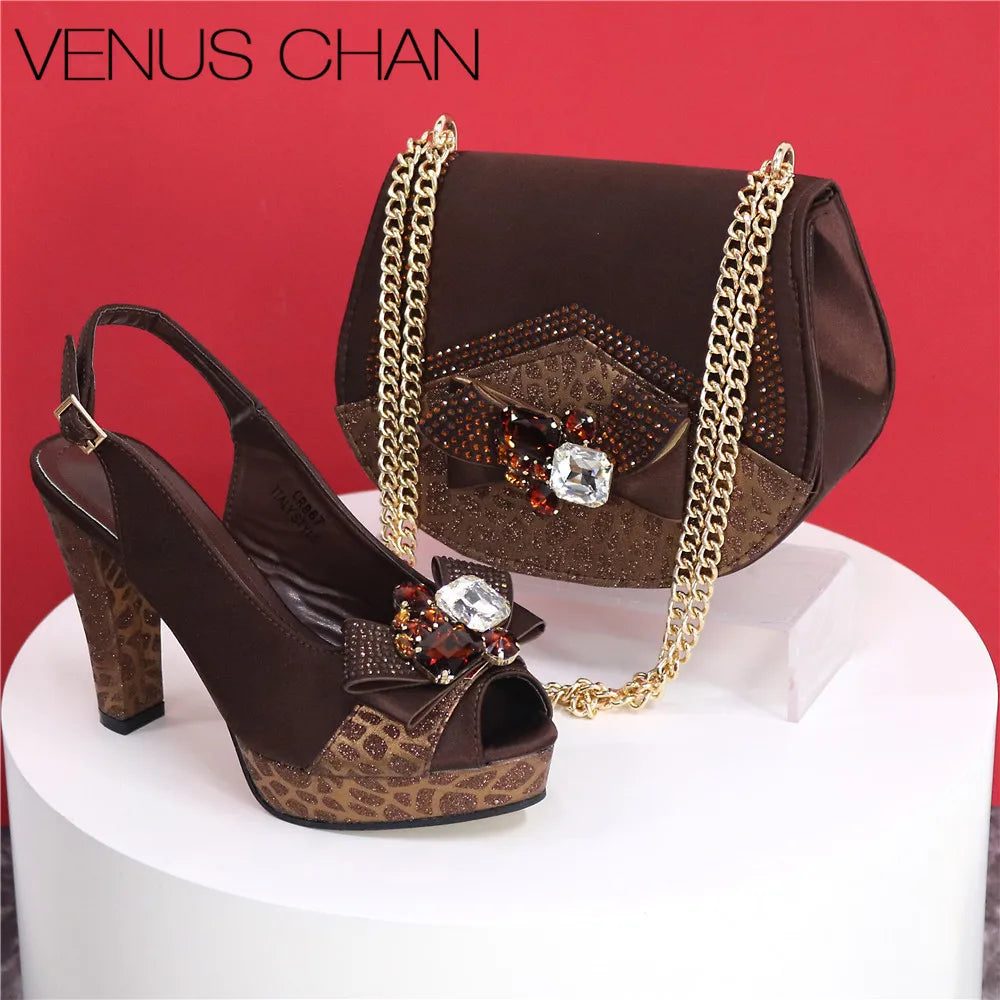 Newest Pumps Women High Heels Shoes and Bags Set