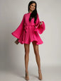 2025 Elegant Pleated Mini Dress - Flared Sleeve Lace-Up Summer Dress | Femstylo
