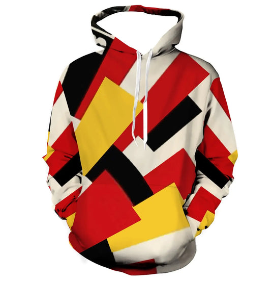 Men's Color Block Stitching Hooded Sweatshirt Geometric Print Spring And Autumn Loose Casual Polyester Fabric Top