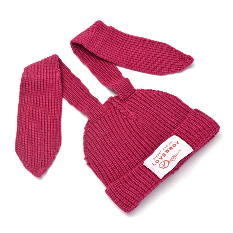 2023 New Long Ear Fox Hat Skullies Beanies Women Cute Rabbit Ears Crochet Knitted Hat Men Winter Hip-hop Warm Cap Christmas Gift