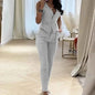Elegant Pantsuit Set 2 Piece Solid V-Collar Top and Trousers for Women's Fashion Streetwear Summer Outfit