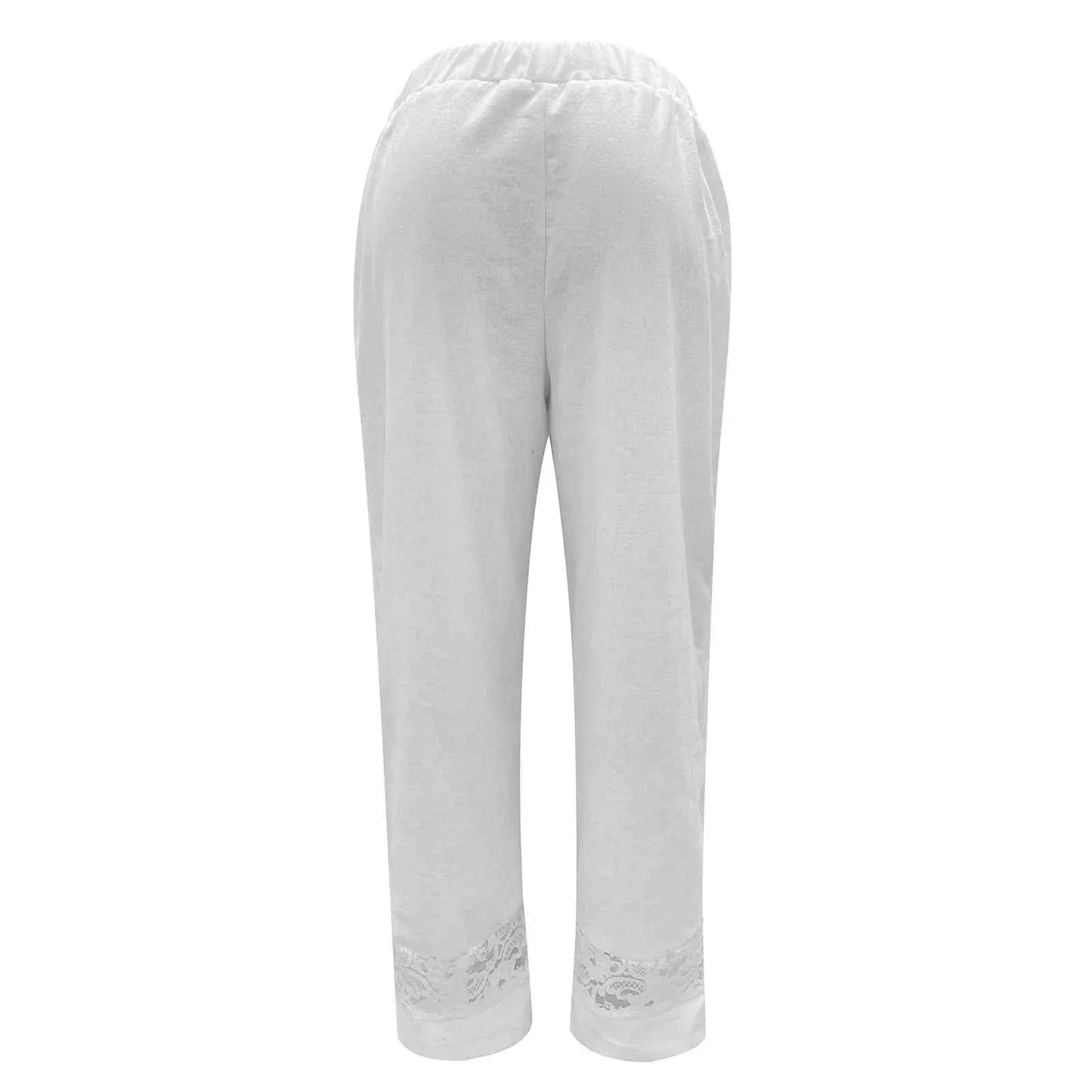 Cropped Loose Pants Women - Streetwear Cotton Lace Casual Pants Elastic Waist Trousers