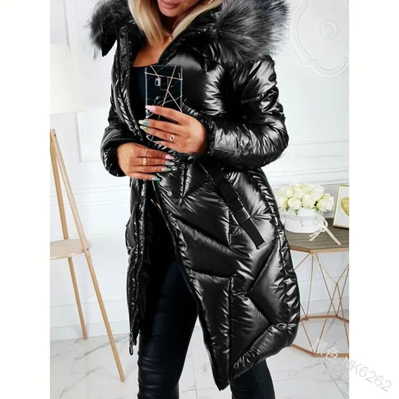 Stylish Women’s Mid-Length Parka with Fur Collar