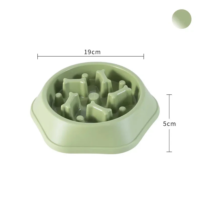 Green pet slow feeder with dimensions on a white background