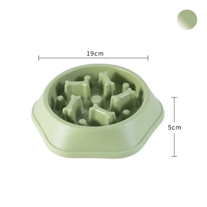 Green pet slow feeder with dimensions on a white background
