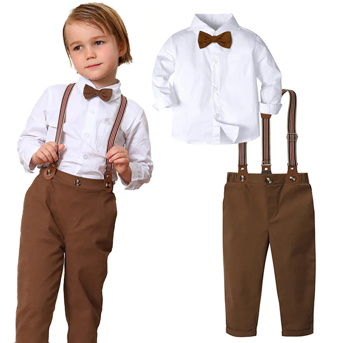 Baby Boys Outfit Toddler Wedding Formal Gentleman Suit Kids Thanksgiving Tan Outfit Easter Fall Set 1-5 Years Brown Clothes