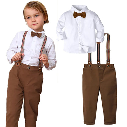Baby Boys Outfit Toddler Wedding Formal Gentleman Suit Kids Thanksgiving Tan Outfit Easter Fall Set 1-5 Years Brown Clothes