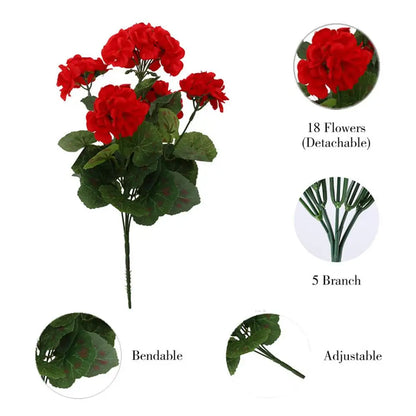 Artificial Geranium Red Pink Flowers Plant Artificial Flower Silk Fake Hydrangea Begonia Flower Home Office Wedding Decoration