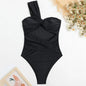 One Shoulder Sexy Black One Piece Swimsuit