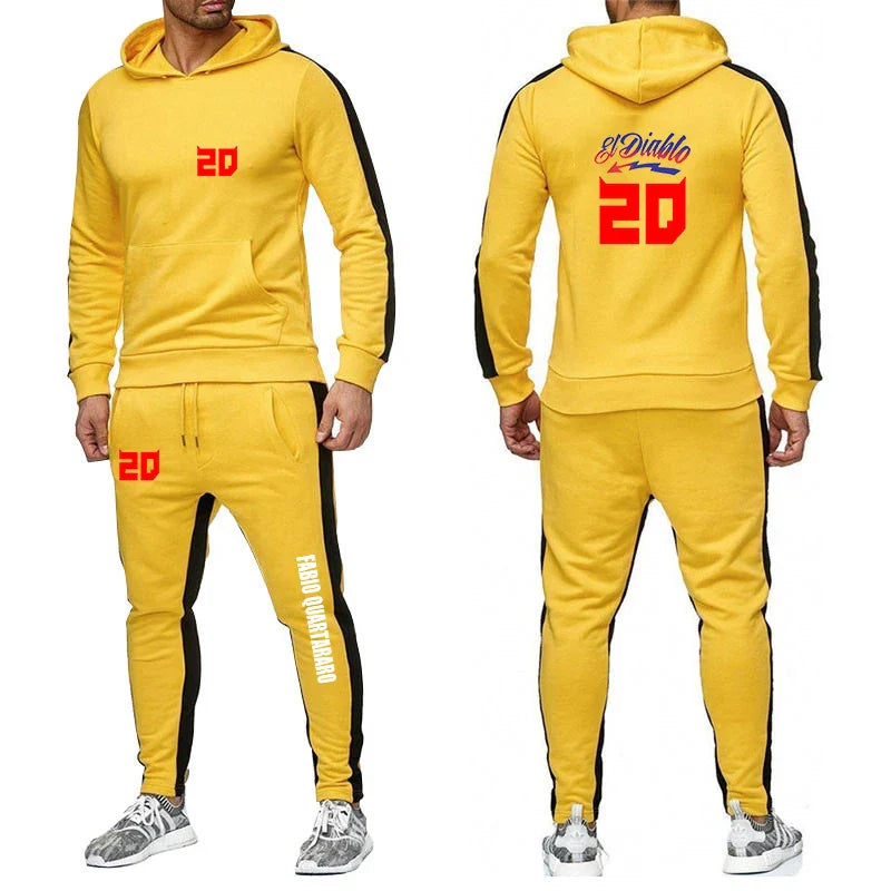 2025 Spring Autumn FABIO QUARTARARO WITH SIGNATURE Printed Sports High Quality Sets Men's Pocket Hooded Hoodies+Sweatpants Suits