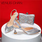 Elegant Rhinestone Pointed-Toe Pumps With Matching Bag Set