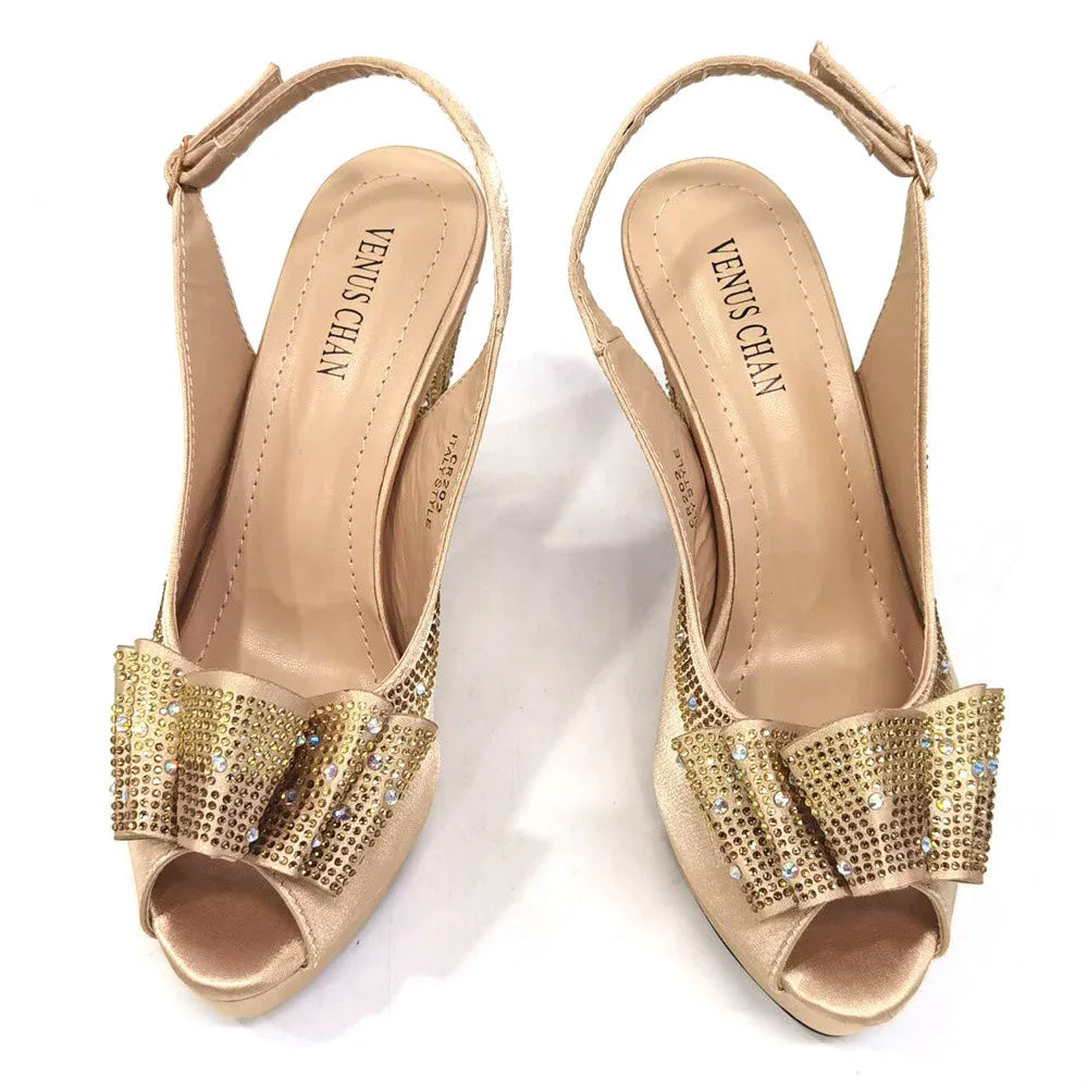Hot Peep Toe Square Heel Ladies Shoes Matching Bag Set