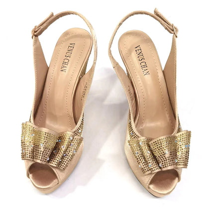 Hot Peep Toe Square Heel Ladies Shoes Matching Bag Set
