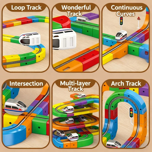 Versatile Rail Race Car Building Set for Kids DIY Race Car Train Traffic Signs STEM Toy for Boys Girls Sensory Puzzle Gift