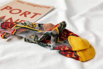 BotaniBabe Sheer Bloom Socks – Embroidered Crystal Silk Socks