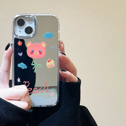 Cute Bear Makeup Mirror Luxury Shockproof Cartoon Cover Phone Case