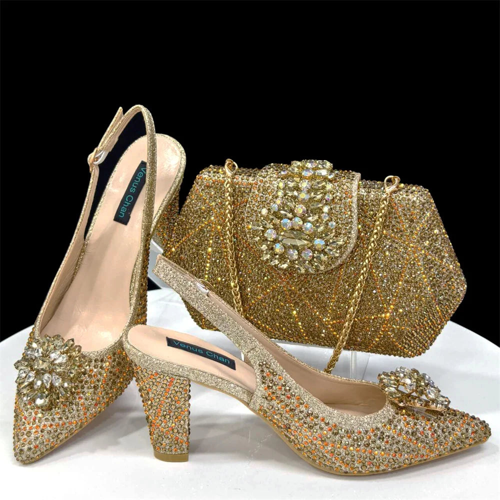 Lastest Italian Style Ladies Shoes with Matching Bag Set HDF1-38
