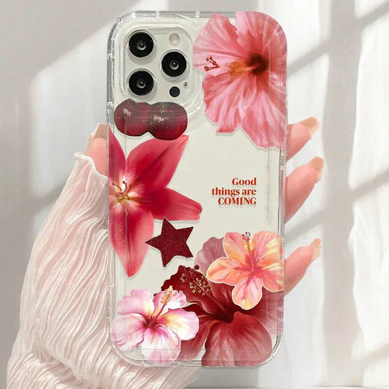 Cherry Flower Print Clear Phone Case