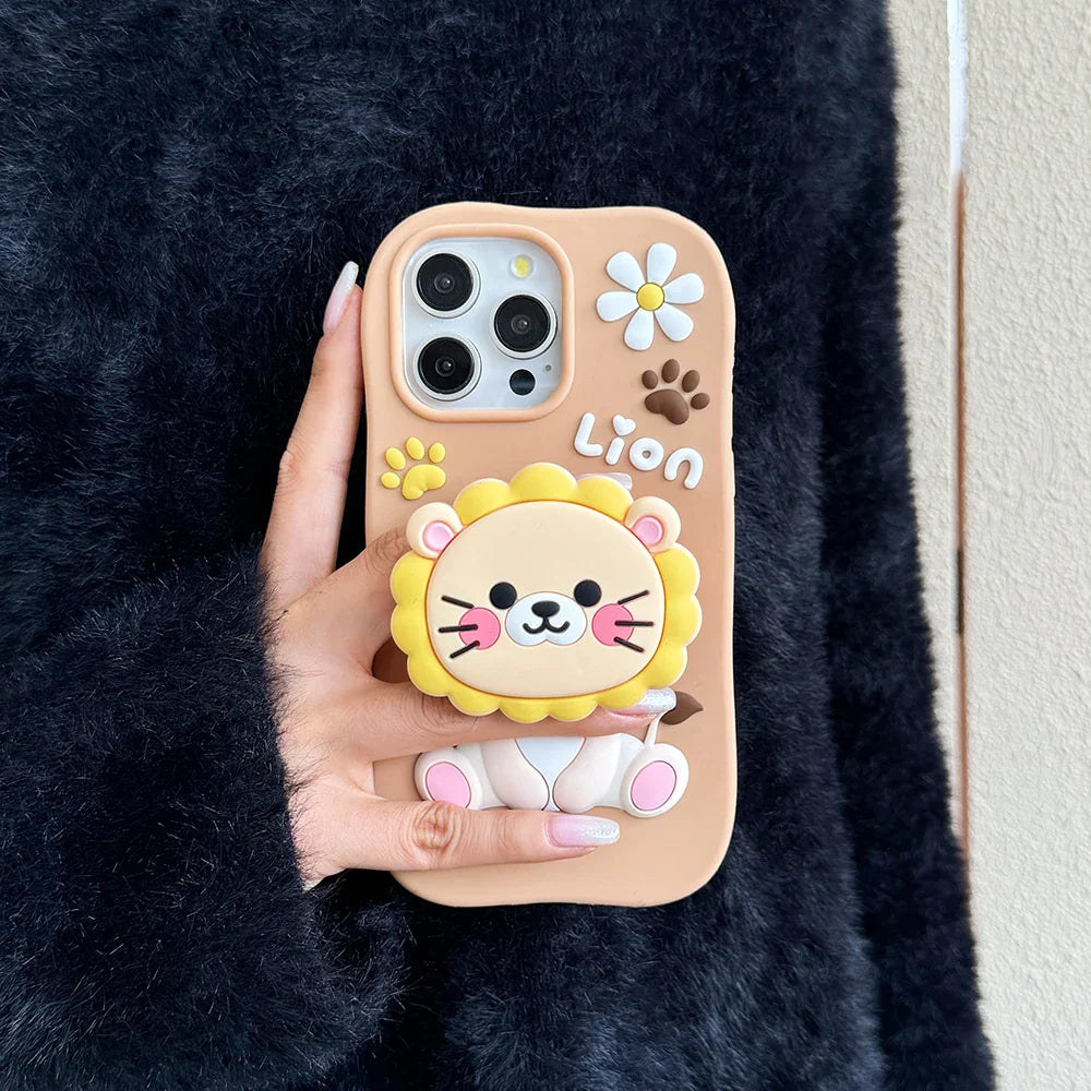 Cute Sunflower Lion Soft Silicone Case Cover With Stand Holder For Phone Case