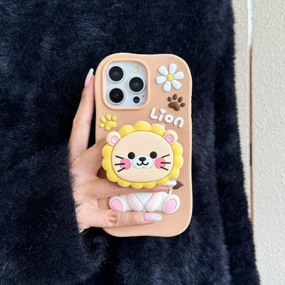 Cute Sunflower Lion Soft Silicone Case Cover With Stand Holder For Phone Case