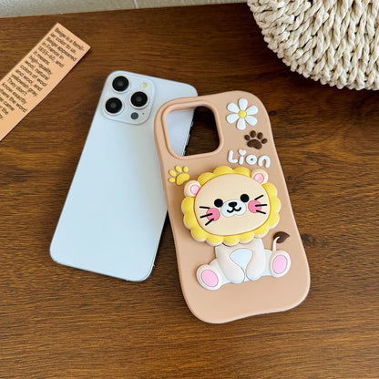 Cute Sunflower Lion Soft Silicone Case Cover With Stand Holder For Phone Case