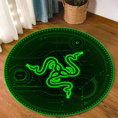 Razer Round Rugs Carpet Game Rome Gamer Gift Door Floor Mat Playroom Upholstery Living Room Bedroom Fashion Gaming Rug Decor