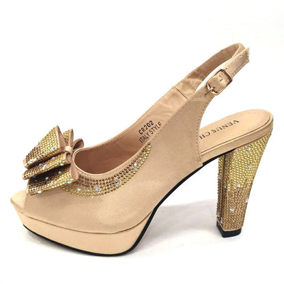 Hot Peep Toe Square Heel Ladies Shoes Matching Bag Set