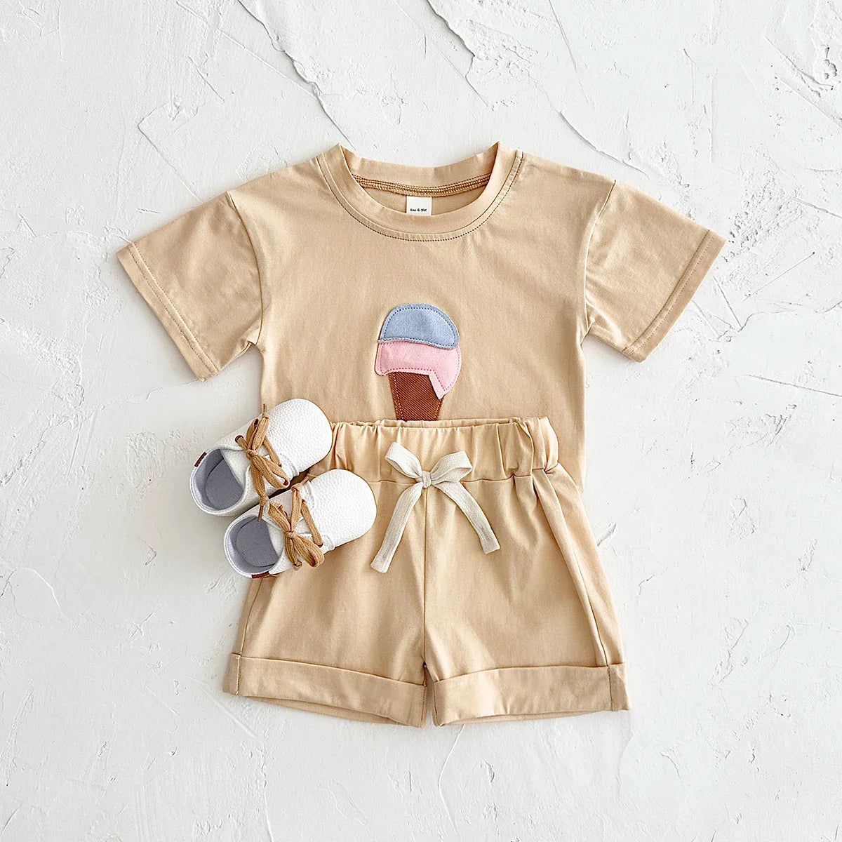 Baby Outfit Set for Newborns -Summer Ice Cream Print round Baby Outfit SeNeck T-shirt Sports Shorts 2PCS  Combo Unisex 0-3 Years