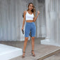 Casual Retro Black High Waist Denim Shorts for Women - Knee-long Summer Shorts