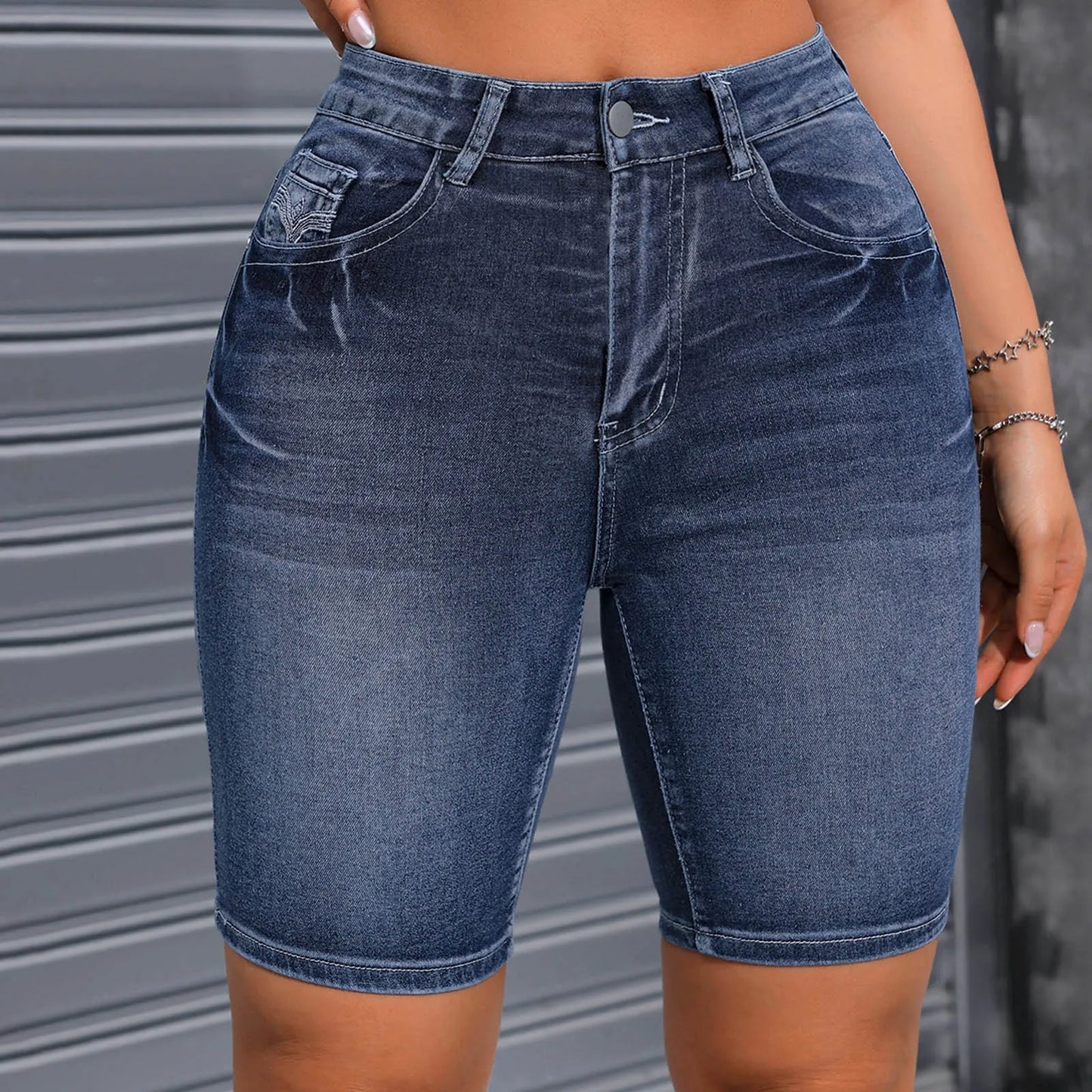 High Waist Denim Shorts for Women - Summer Stretch Casual Jeans