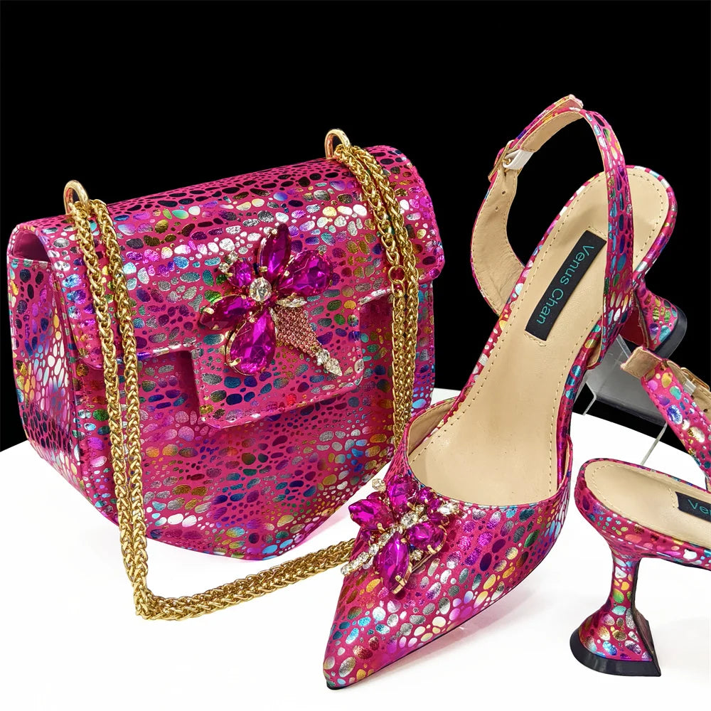 Italian Fuchsia Shoes And Bag Sets HDF1-7