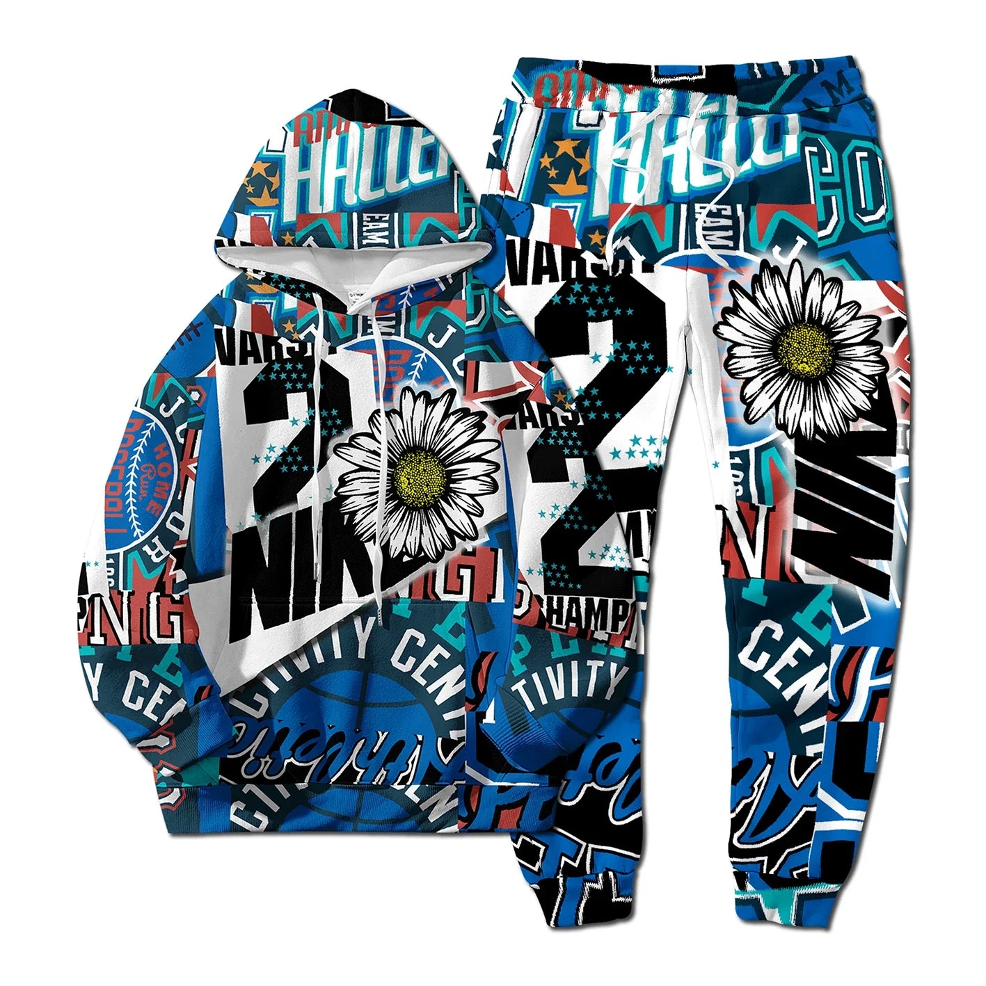 European New Style Letter Hip-hop 3D Digital Printing Fashion Casual Sports Youth Men And Women Hoodie Long Pants 2-Piece Sets