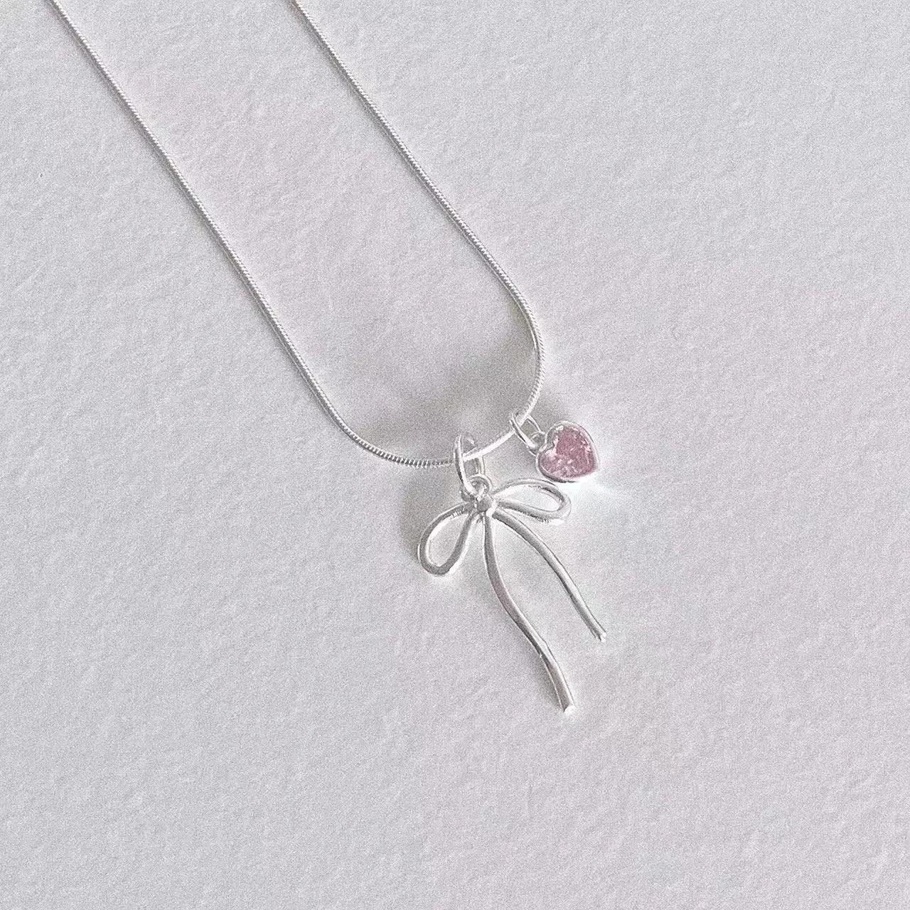Trendy Harajuku Bowknot Heart Necklace - Vintage Snake Chain for Women Jewelry Gift