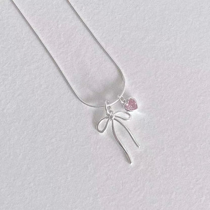 Trendy Harajuku Bowknot Heart Necklace - Vintage Snake Chain for Women Jewelry Gift